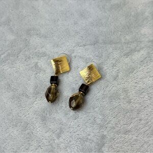 Gold Plated Smoky Quartz Bead Pierced Earrings Handmade